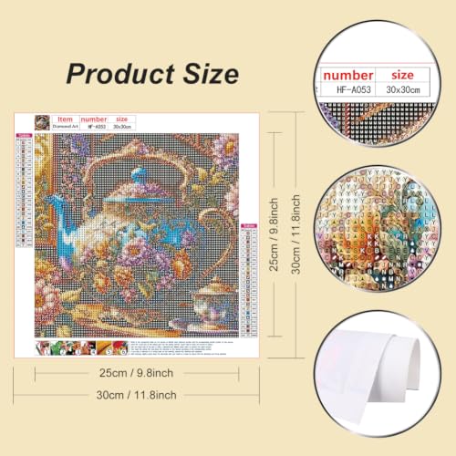 hill froeistung 5D Colorful Teapot Diamond Art Painting Kits for Adults | Flower Diamond Art for Beginners, DIY Full Drill Teacup Diamond Art Painting(12X12 inch) - color: HF-A053