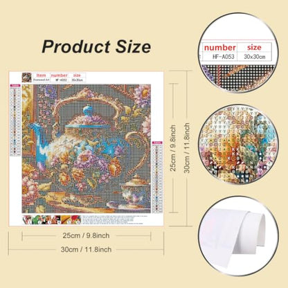 hill froeistung 5D Colorful Teapot Diamond Art Painting Kits for Adults | Flower Diamond Art for Beginners, DIY Full Drill Teacup Diamond Art Painting(12X12 inch) - color: HF-A053