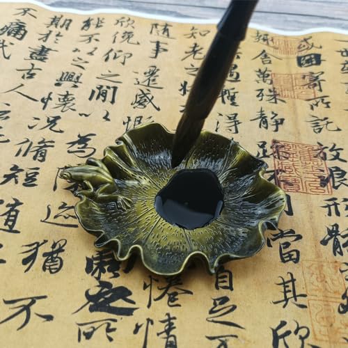 2 Pcs Metal Multifunction Calligraphy Ink Butterfly Calligraphy Pen Holder Inkwell Plate Calligraphy Brush Rack Antique Inkwell Paintbrush Ink Pen Stand Writing Zinc Alloy China（Cyan Lotus）