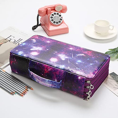 300 Slots Pencil Case 4-Layer Zipped Holder w/Handle - color: Purple, size: 300