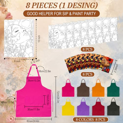 Cholemy 8 Set Paint and Sip Kit for Adults 8'' x 10'' Pre Drawn Canvas with Wooden Easels Acrylic Paint Brushes Wash Cup Palette Apron for Painting DIY Date Night Party Supplies (Butterfly Lady) - style: Butterfly Lady