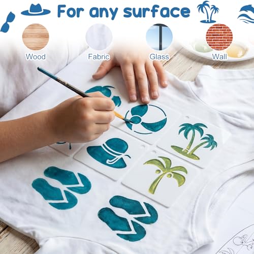 Fainne 100 Pcs 1.5 Inch Hawaii Theme Small Stencils for Crafts | Reusable Painting Stencils for Wood Wall Card Making Scrapbooking Journaling, Portable Craft Templates - style: Hawaii