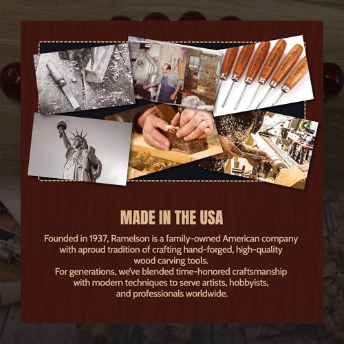UJ Ramelson Wood Carving Tools Palm Set for Woodworking, Fine Miniature Detail, Stamp Making, Tile Etching, Mini Chisel and Gouge, 5 Pieces