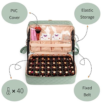 Nail Polish Organizer Bag Holds 50+ Bottles (15ml/0.5 fl.oz) &Nail Lamp - color: 02-Green, size: 50 Bottles