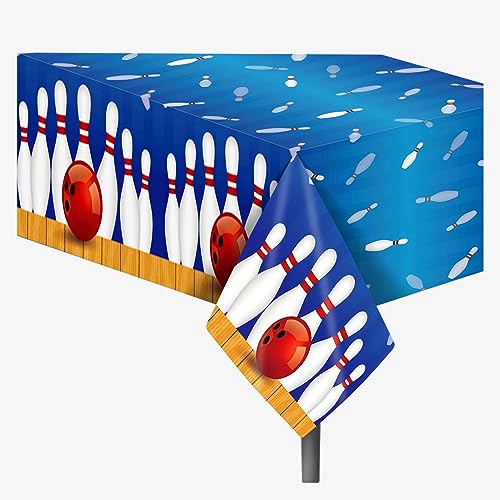 1Pc Bowling Party Plastic Tablecloth 54 x 87 Inch Long Table Cover, Bowling Ball Party Tablecover for Ball Sports Theme Kids Baby Shower Birthday Dinner Picnic Kitchen Event - color: Bowling