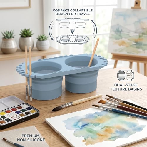 Dual Compartment Paint Brush Cleaner Cup with Holder, Blue