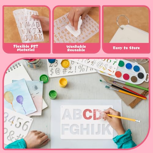 36Pcs Letter Stencils Small Reusable Letter Number Stencils for Painting | 1/2,3/4,1,5/4,2Inch,Alphabet,Geometric Templates,DIY Art Craft Project,Notebook,Scrapbooking, Journal,Wall,Home,Party Decor