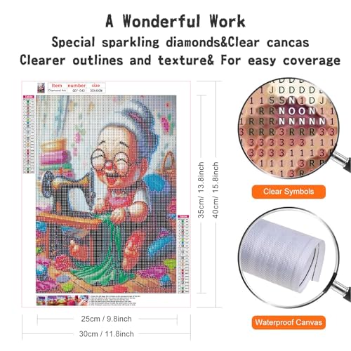 GUMITOON Diamond Art Kits for Adults-Diamond Art Paintings-Cartoon Grandma Full Drill Diamond Dots Paintings for Beginners, Round 5D Paint with Diamonds Pictures Gem DIY Crafts Kits 12"x16" - color: QCY-043