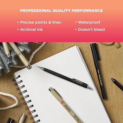 SAKURA 50203 8-Piece Pigma Manga Comic Pro Drawing Kit | Pigment-Based Archival Ink for Manga & Anime Art, Detail Work, Waterproof, Fade-Resistant, No Bleed - style: 8 Pen Pack
