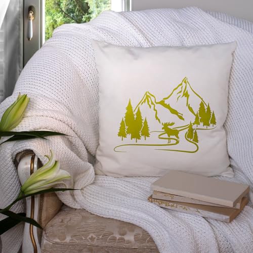 Keluna Forest Wood Burning Stencils - 12 Pcs Mountain Forest Stencils for Painting on Wood, Reindeer Forest Wall Stencils for Painting Large Pattern - style: mountain scenery