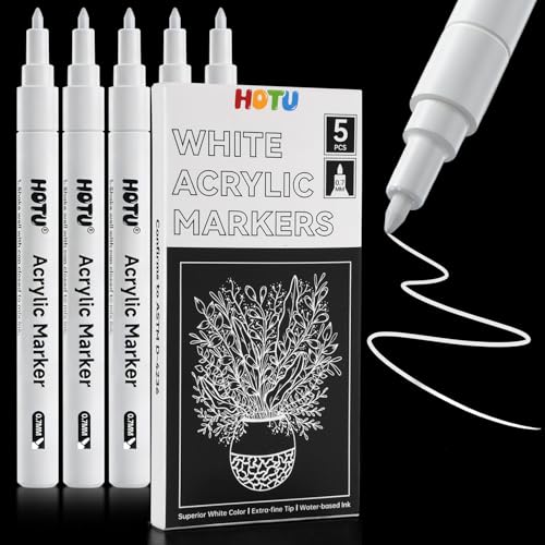 HOTU White Paint Marker Fine Tip, Set of 5 for Highlights,Detail Coloring - color: White