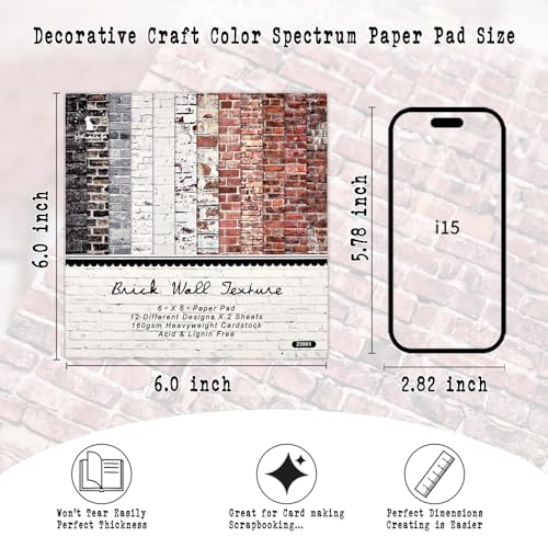 6x6 Scrapbook Paper Pad – 24 Sheets Brick Wall Texture Paper | for Junk Journal & Card Making – Easy-to-Handle Premium Cardstock for Photo Safe Memory Keeping - color: Wall Brick Pad