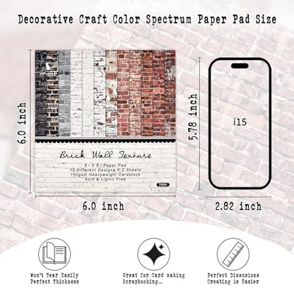 6x6 Scrapbook Paper Pad – 24 Sheets Brick Wall Texture Paper | for Junk Journal & Card Making – Easy-to-Handle Premium Cardstock for Photo Safe Memory Keeping - color: Wall Brick Pad