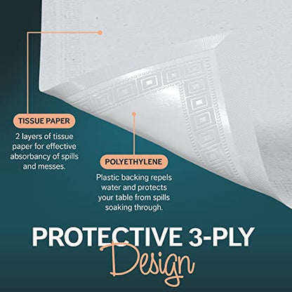 HOUZZKINGZ USA Paper Tablecloths for Rectangle Tables | 54” X 108” – 12 Pack | White Paper Disposable Tablecloth | 3-Ply Premium Paper & Plastic Table Cloths for Parties Disposable - size: 12 Pack