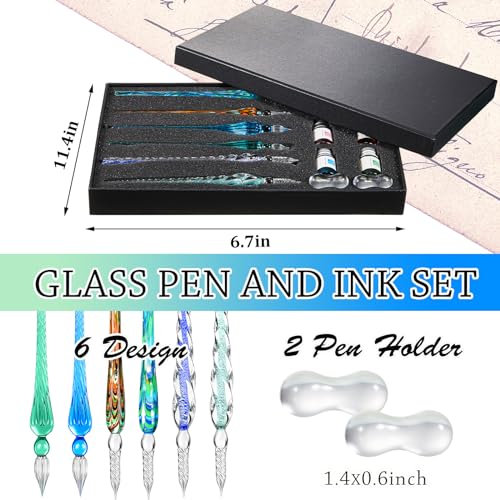 Zonon 14 Pcs Glass Dip Pen Ink Set for Art Supplies, Green Color Style - color: Green Color System