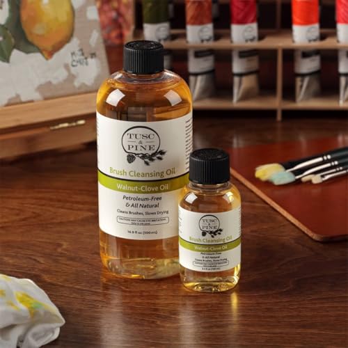 Tusc & Pine Brush Cleansing Oil - 100ml (3.4 Fl Oz) Walnut-Clove Oil Paint Brush Cleaner, Preserves Natural & Synthetic Brushes, Petroleum-Free, Conditions Bristles & Slows Drying, Made in the USA - size: 100ML