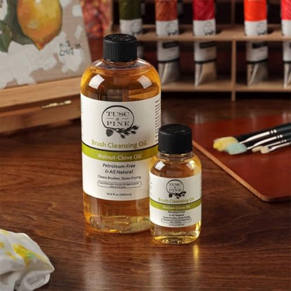 Tusc & Pine Brush Cleansing Oil - 100ml (3.4 Fl Oz) Walnut-Clove Oil Paint Brush Cleaner, Preserves Natural & Synthetic Brushes, Petroleum-Free, Conditions Bristles & Slows Drying, Made in the USA - size: 100ML