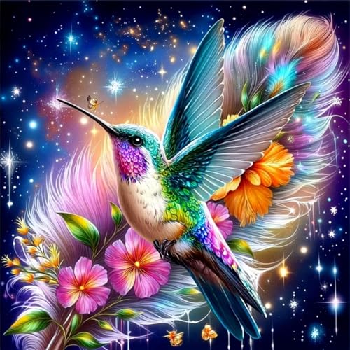 5D Hummingbird Diamond Art kits for Adults Beginners 13.8x13.8 Inch | Colorful Feather Galaxy Diamond Painting Kits DIY Full Round Drill Paint by Diamonds Dot Gem Art for Adults, Home Wall Decor - color: KM1158-1