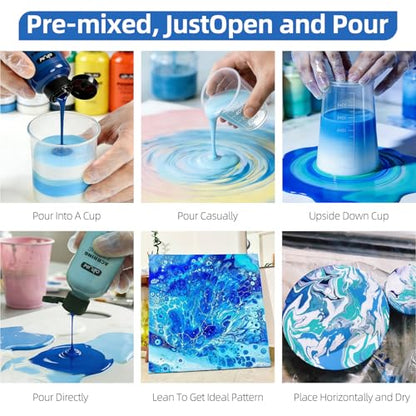 Colorful Blue Series Acrylic Pouring Paint Set, 4 Colors, 3.34 oz Craft Kit - color: Blue Color