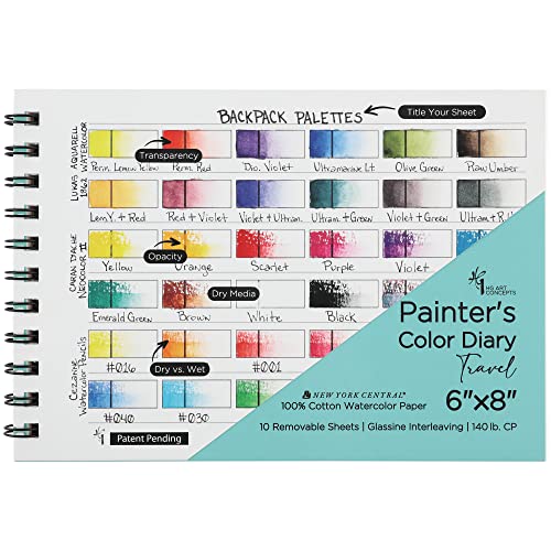 HG Art Concepts Travel Size Painters Color Diary 20 Pack- 6x8 Spiral-Bound Acid-Free Color Swatch Book with 10 Pages for Traveling Artists - color: Classic Watercolor, size: 20 Pads | 200 Pages