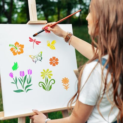 80 Pcs 5 x 5 Inch Stencils for Painting on Wood, Reusable Flower Butterfly Stencils Bird Plastic Bee Wall Stencil DIY Craft Template for Wall Home Decor - style: Flower