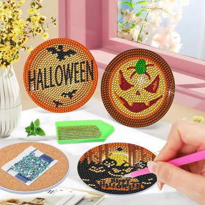 DOTSOPS 6 Pcs Halloween Diamond Art Kits for Adults Diamond Art Coasters - color: A-Halloween