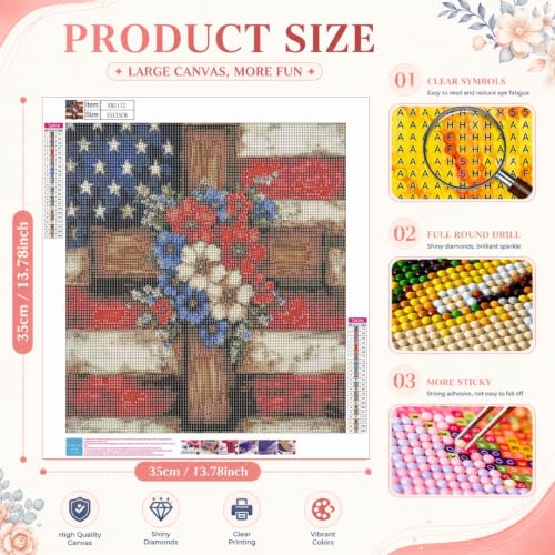 DOTSTART 5D American Cross Diamond Art Kits for Adults, Full Drill Round | DIY Diamond Painting Kit for Craft Lovers, Art Gift for Home Wall Decor and Relaxing Hobby, 13.78x13.78 Inch - color: KM1172-1