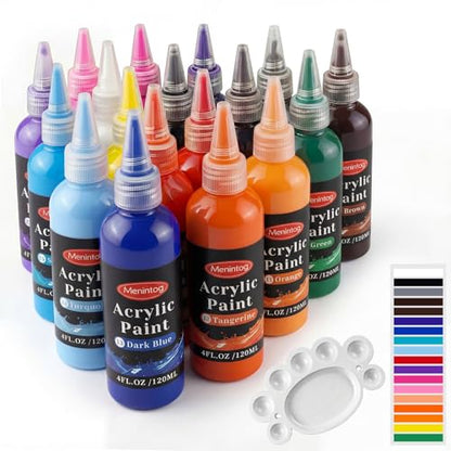 Acrylic Paint Set, 18 Colors, 4 oz/120ml Bottles | Rich Pigments, Water Proof, For Artists, Beginners and Kids, Canvas Rocks Wood Ceramic Fabric - color: 120ml 18 Colors