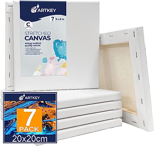Stretched Canvases for Painting 8x8 Inch 7-Pack, 10 oz Triple Primed Acid-Free 100% Cotton Blank Canvas, Square Canvas for Oil Paint Acrylics Pouring & Wet Art Media, Pour Painting - size: 8"x8"(7-Pack), style: Studio