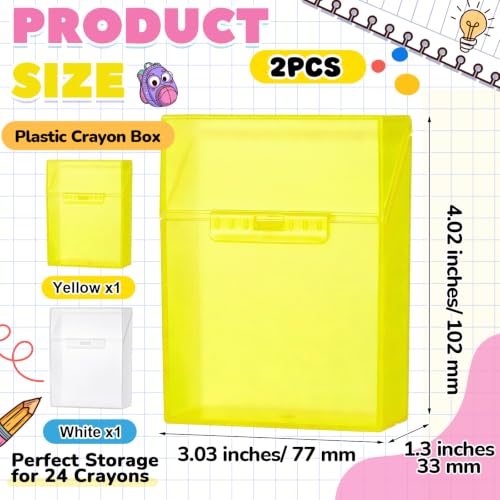 Clabby 2 Pcs Clear Plastic Crayon Boxes Hold 24 Count, Yellow,Clear | Organizer Box, Case, Colorful, Portable Storage Holder with Snap Lid, for Kids Boys Girls School Classroom Home Art Supply - color: Yellow,clear
