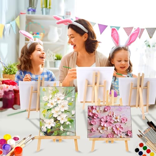 144 PCS Professional Painting Set, 12 PCS Wood Easels,12 Pack 120 Brushes | with Nylon Brush Head and 12 PCS Palettes, Painting Supplies kit for Kids & Adults Party - style: 144Pcs(12 Sets)