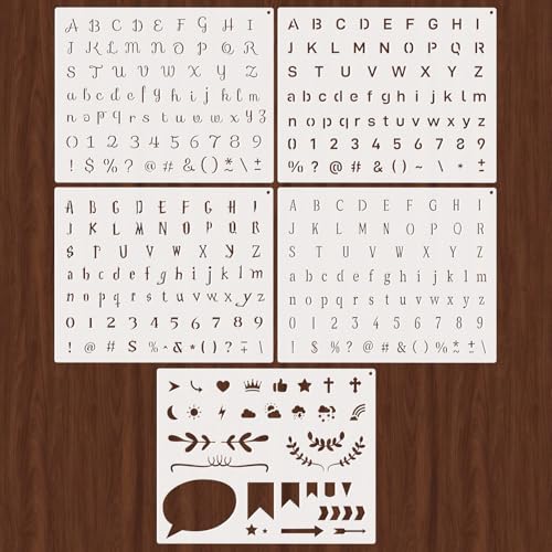 4 Fonts Small Letter Stencils for Painting 0.5 Inch, 5PCS Small Alphabet Number Symbol Lettering Stencils for Journaling Scrapbook Crafts Art - color: Basic 4 Fonts