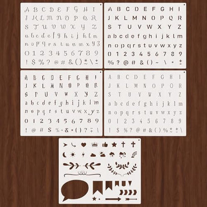 4 Fonts Small Letter Stencils for Painting 0.5 Inch, 5PCS Small Alphabet Number Symbol Lettering Stencils for Journaling Scrapbook Crafts Art - color: Basic 4 Fonts