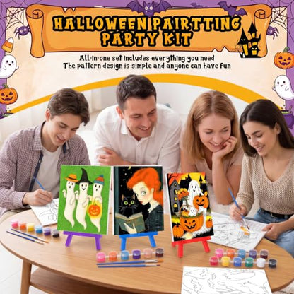 Blosssound 10 Set Halloween Pre Printed Canvas for Painting 5x7, Vintage | Sip and Paint Kit, Halloween Pre Drawn Outline Canvas with Wood Easels, Acrylic Paints, Beginner Friendly DIY Project - style: Vintage Halloween