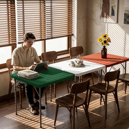 Card Table Covers Square Fitted Elastic Table Cloth-2 Pack Green 36x36 Inch | Spandex Stretch Windproof Washable Folding Card Tablecloths-Christmas Outdoor Camping Dining Patio Kitchen Banquet Party - color: Green, size: 36'' x 36'' | 2 Pack