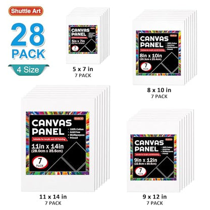 Shuttle Art Canvas Painting Kit 50-Pack, 28 Multi-Size Canvas for Painting & 22 Art Tools (Brushes, Palette, Painting Knives), Ideal Art Supplies for Acrylic Oil Gouache Painting