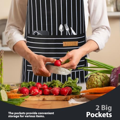 VALOME 2 Pack Kitchen Aprons with Pockets, Cooking Chef Apron for Men Women | Adjustable Neck Strap, Unisex Bib Soft Aprons, Cotton-Blend, for Grilling Cooking Gardening Baking - color: Black & Red