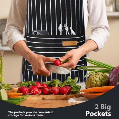 VALOME 2 Pack Kitchen Aprons with Pockets, Cooking Chef Apron for Men Women | Adjustable Neck Strap, Unisex Bib Soft Aprons, Cotton-Blend, for Grilling Cooking Gardening Baking - color: Black & Red
