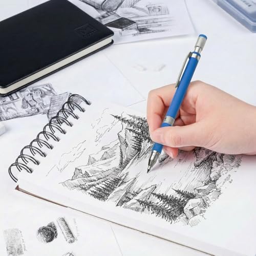 0.5mm 0.7mm 2.0mm Mechanical Pencil: 6 Pencils Set with Case Drawing Sketch