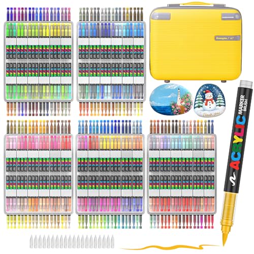 360 Colors Acrylic Paint Markers with a storage box, Soft Brush Tip Acrylic Markers for Adults, No Bleed Quick-Drying Waterproof Paint Markers for Rocks and crafts, Canvas, Wood, Glass - color: 360 colors