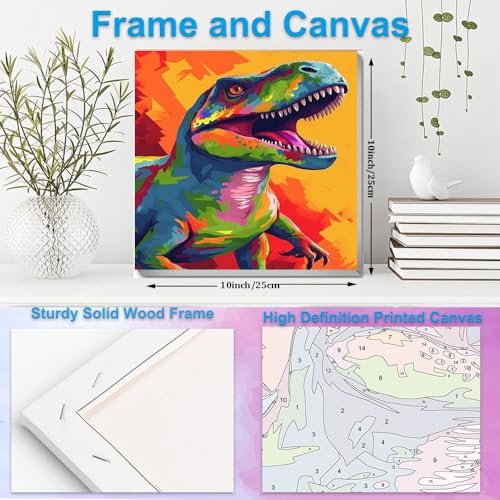 Artunion Framed Paint by Numbers Kit for Adults Beginners & Kids Ages 8-12,Colourful Dinosaur Paint by Number with Frame,Animals Paint by Numbers Kit on Canvas 10 * 10 Inch Without Easel - color: ZXT-183-F