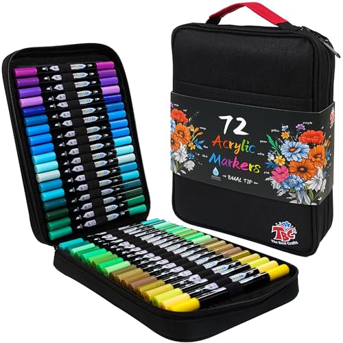 TBC The Best Crafts Acrylic Paint Markers, 72 Colors Dual Tip, Double Zipper Canvas Bag – Waterproof, Non-Toxic, Art Supplies for Canvas, Wood, Glass, Rock, Ceramic – Gift for Artists & Hobbyists - color: 72 Colors