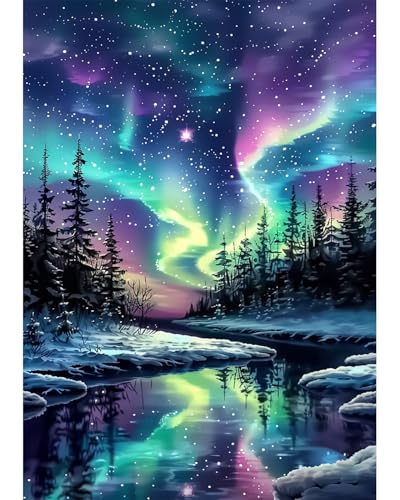 Northern Diamond Art Kits for Adults, Landscape Crafts 5D Diamond Painting Kit for Adult Beginners, Nature Starry Night DIY Round Dots Full Drill Diamonds Paintings for Home Wall Decor Gifts 12X16 In - color: C07