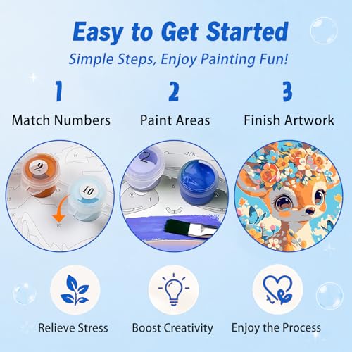 AUKELHJ Paint by Numbers Kit for Kids with Frame, Deer, 8X8 inch - color: 12-Deer