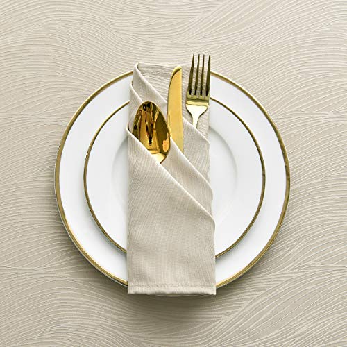 maxmill Jacquard Cloth Napkin 20 x 20 Inch Swirl Pattern Solid Washable Polyester Dinner Napkins Set of 4 Pieces with Hemmed Edges for Family Holiday Dinners Weddings Parties and Banquets Beige - color: Beige, size: 20" x 20" (Set of 4)