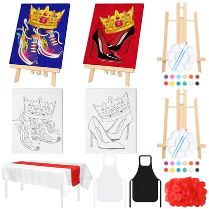 Zhanmai 112 Pcs Sip and Paint Kit for Adults Couples Painting Kit Date Night Pre Drawn Canvas to Paint at Home Party Supplies Stretched Canvas Couple Romantic Activity(Shoes,8 x 10 Inch) - size: 8 x 10 Inch, style: Shoe