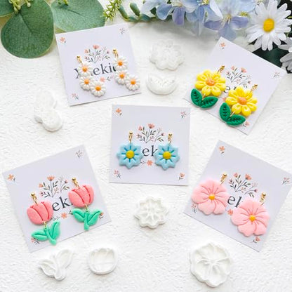 Spring Flower Polymer Clay Cutters Set - 12pcs Tulip, Daisy, Hibiscus, Cherry Blossom, Peony Shapes for DIY Earring Jewelry Making, Soft Clay Crafts, Scrapbooking & Gift Toppers - color: B color