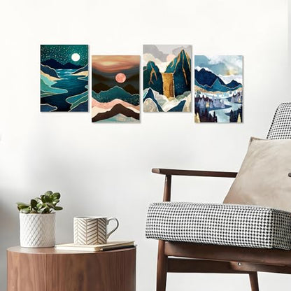 Muzagroo Art 4 Pcs Paint by Numbers Kits for Adults Framed Canvas with Wooden Easel DIY Abstract Landscape Acrylic Oil Paintings Kits Paint by Numbers on Canvas Wall Art (8x12 inch) - color: Abstract Landscape