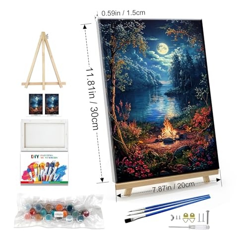 JOOZ Landscape Paint by Numbers Kit for Adults Beginner with Easel Moon Paint by Number on Canvas with Frame DIY Acrylic Painting for Ideal Gift Home Wall Decor 7.87x11.81 Inch - color: PG14