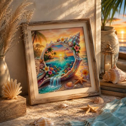 5D Seashell Beach Diamond Art kits for Adults Beginners 13.8x13.8 Inch - color: KM1179-1